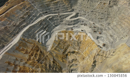 Aerial of open mine and heavy mining equipment 130845856