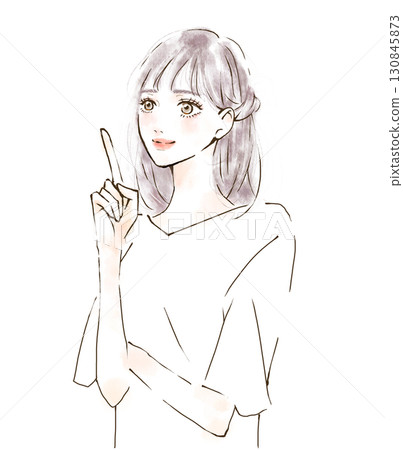 手繪水彩插圖，一位女士指點並解釋 130845873