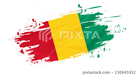 Flag of Guinea in Brush Paint Style on White Background 130845932