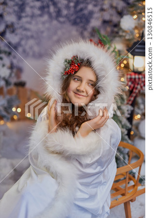 Smiling Girl in Winter Holiday Costume 130846515