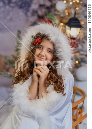 Smiling Girl in Winter Holiday Costume 130846516