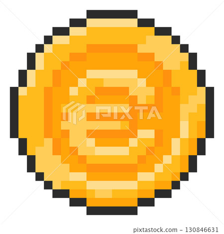 Euro coin pixel art, vector retro 8 bit money cash golden coin, European currency, finance investment sign black outline Euro coin pixel art, vector retro 8 bit money cash golden coin, European currency, finance investment sign black outline 130846631