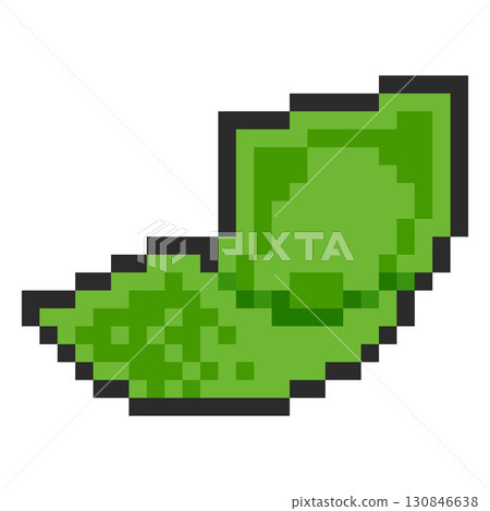 Dollar banknote falling pixel art, vector retro 8 bit video game curve black outline green paper bill fly, money cash 130846638