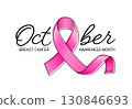 October lettering design with pink ribbon.  130846693