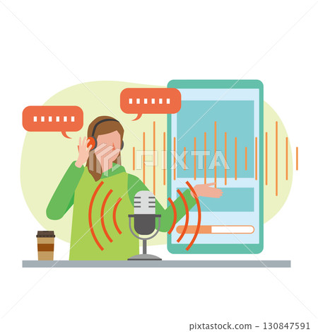 A woman delivering audio content A woman delivering audio content 130847591