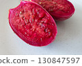 Cutted pink prickly pear cactus fruit, close-up 130847597