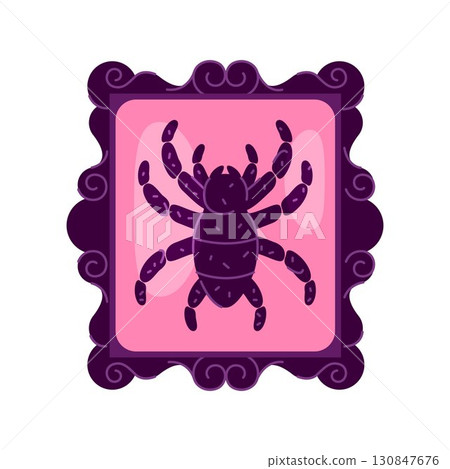 Vector framed dried beetle or insect. Bug specimen for museum collection or exhibition. Taxidermy and taxonomy sign. Exotic fauna, preserved wildlife. Arthropod specimen for entomology study. Biology. 130847676