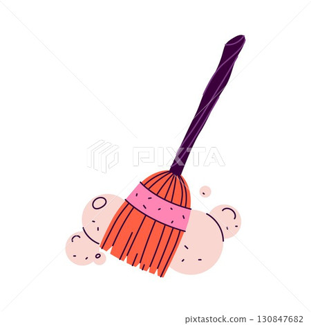 Cleaning domestic brush or witch broom. Vector household magical and clean tool. Fantasy and magic , flying broomstick for Halloween. Sweeping and dusting, sanitation sign. Sorcery or folklore icon. Cleaning domestic brush or witch broom. Vector household magical and clean tool. Fantasy and magic , flying broomstick for Halloween. Sweeping and dusting, sanitation sign. Sorcery or folklore icon. 130847682