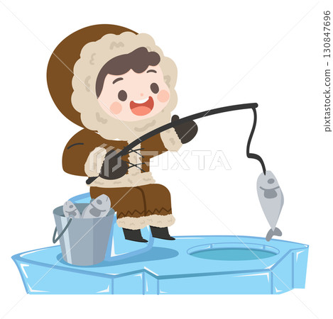 Illustration of Boy Ice Fishing 130847696