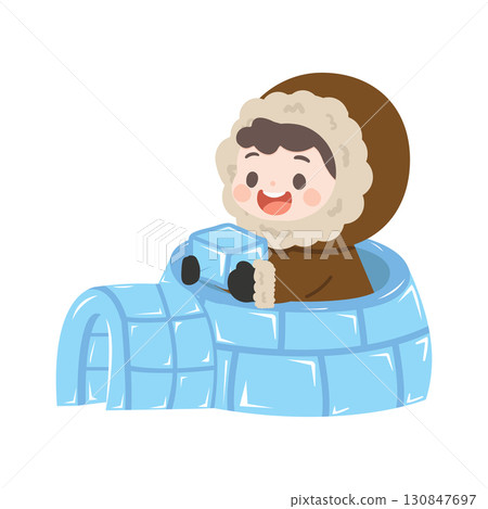 Illustration of Boy Building Igloo Illustration of Boy Building Igloo 130847697
