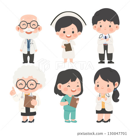 Cartoon Doctors and Nurses Illustration set 130847701