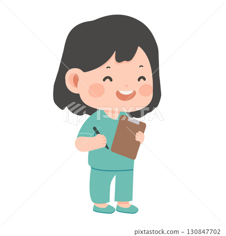 Illustration of a Smiling Nurse with Clipboard 130847702