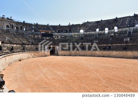 Interior of the Roman amphitheater in Nîmes, France (view from the stands) on August 13, 2025 130848489