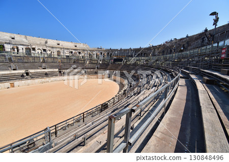 Interior of the Roman amphitheater in Nîmes, France (view from the stands) on August 13, 2025 130848496
