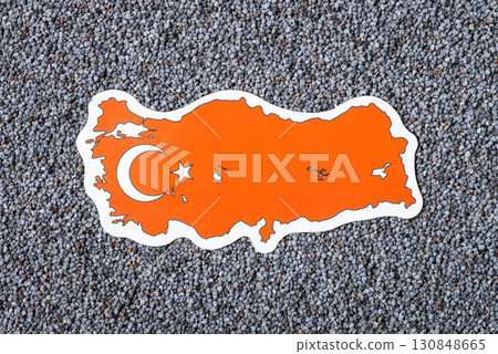 Flag and map sticker of Turkey in poppy seed. Growing poppy seed in Turkey country concept 130848665