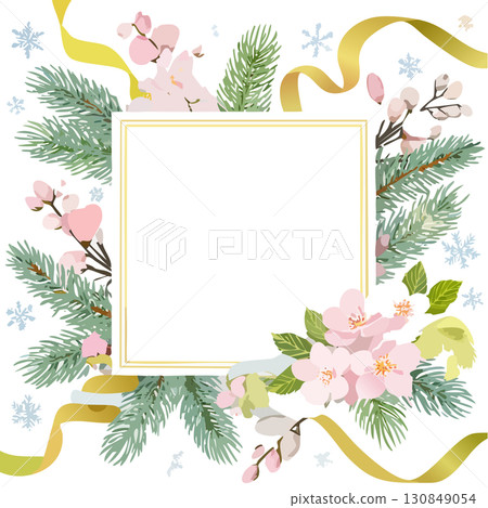 Stylish Japanese-style frames for New Year's cards decorated with traditional Japanese New Year motifs 130849054