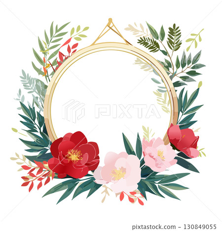 Stylish Japanese-style frames for New Year's cards decorated with traditional Japanese New Year motifs 130849055