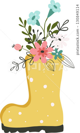 rubber boot with flowers vector art 130849114
