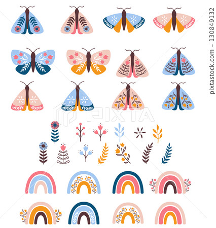 floral scandinavian butterfly vector clipart 130849132