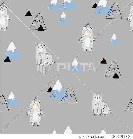 Seamless pattern with cute polar bears 130849170