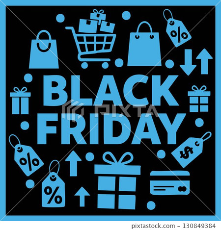 An illustrated black and blue banner for Black Friday sales. 130849384