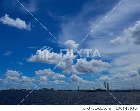 Beautiful summer blue sky and Nagoya Port scenery Beautiful summer blue sky and Nagoya Port scenery 130849630