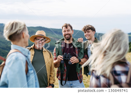 Multigenerational family on hiking trip in nature. Multigenerational family on hiking trip in nature. 130849741