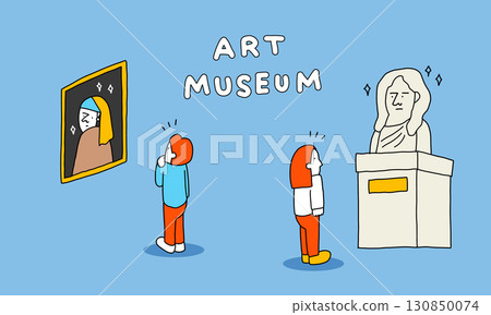 人們在藝術博物館觀看藝術品的插圖 130850074