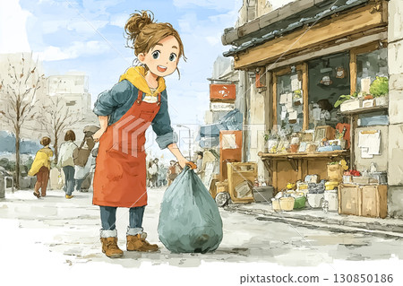 Miyu Series: A scene in which Miyu participates in cleaning up the shopping district with local people 130850186
