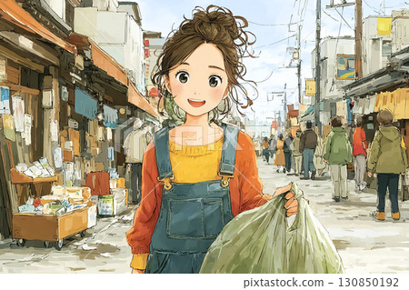 Miyu Series: A scene in which Miyu participates in cleaning up the shopping district with local people 130850192