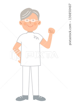 Senior male nurse 01 _ whole body doing a fist pump 130850487
