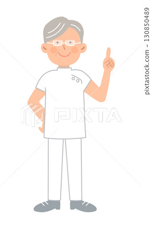 Pointing senior male nurse 01_whole body 130850489