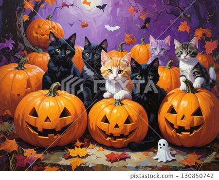萬聖節之夜的小貓聚會 130850742