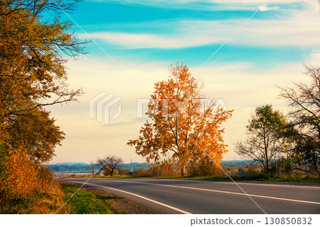 Mountain winding road. Empty highway. Autumn mountain landscape 130850832