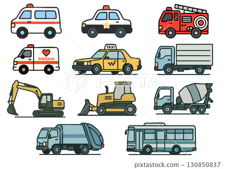 緊急車輛、工程車輛及公共交通插圖集 緊急車輛、工程車輛及公共交通插圖集 130850837
