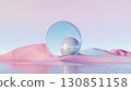3d render, Surreal minimal landscape with reflective sphere inside transparent ring on pastel hills 130851158