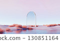 3d render, surreal abstract desert landscape with mirror arch structure 130851164
