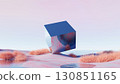 3d render, surreal abstract desert landscape with reflective glass cube 130851165