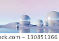 3d render, Surreal spheres on pastel landscape with water reflection in futuristic style 130851166