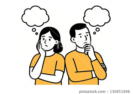 Illustration of a man and woman thinking 2 130851846