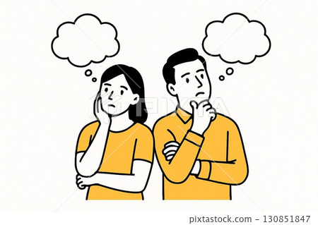 Illustration of a man and woman thinking 1 130851847