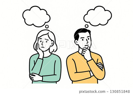 10 illustrations of men and women thinking 130851848