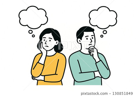Illustration of a man and woman thinking 9 130851849