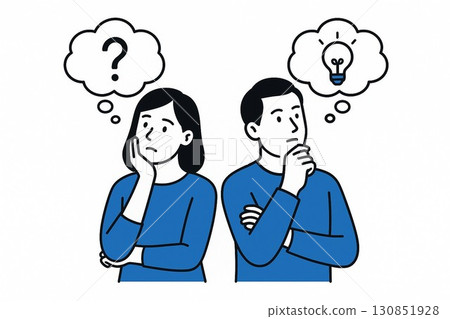 Illustration of a man and woman thinking 14 130851928