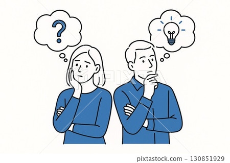 Illustration of a man and woman thinking 13 130851929
