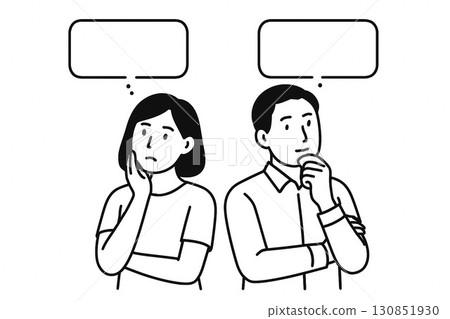 Illustration of a man and woman thinking 12 130851930