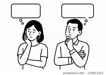 Illustration of a man and woman thinking 11 130851931