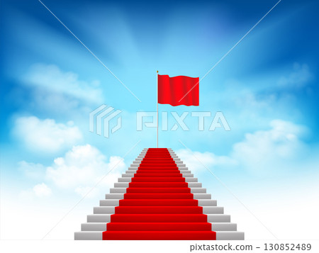 Staircase with a red carpet leads to the sky Staircase with a red carpet leads to the sky 130852489