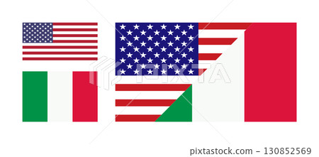 USA and Italy Flags Interlocked, Representing International Relations. 130852569