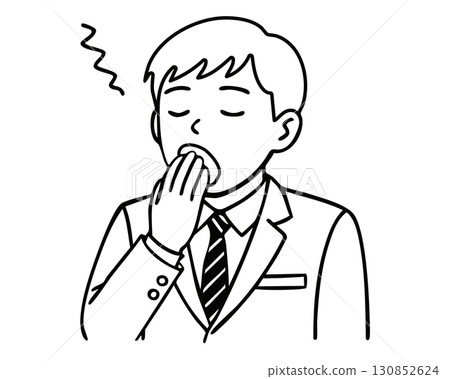 Sleepy young people monochrome line drawing vector material 130852624
